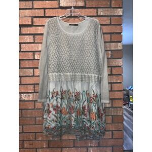 Radzoli Womens Gray Embroidered Long Sleeve Shift Dress Size 1X